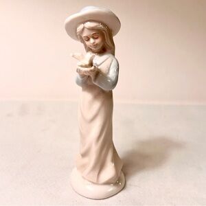 Beautiful Porcelain Girl With Dove Figurine 6" Tall. Vintage Cute Grandma Core